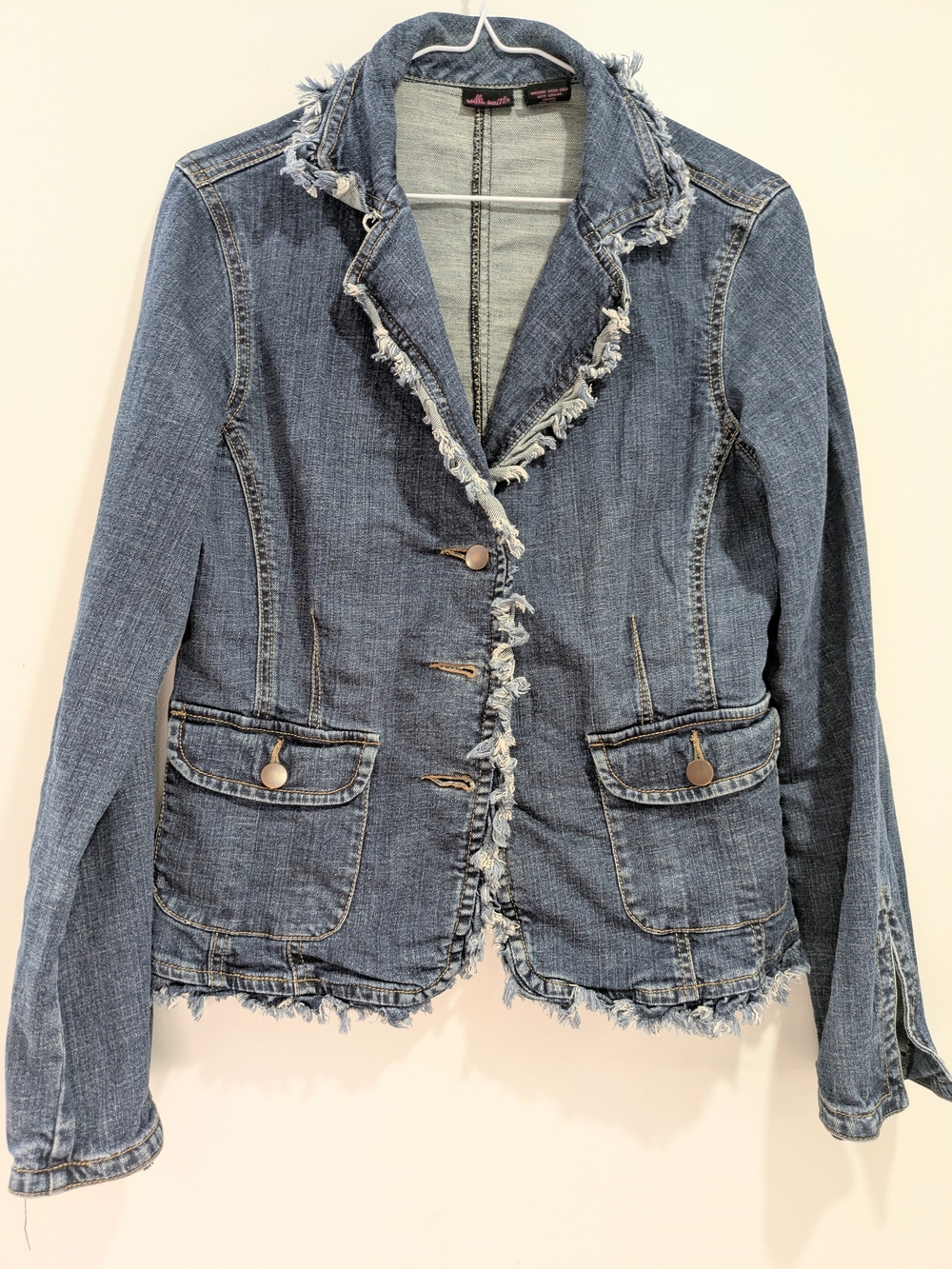 Willi Smith Frayed Edge Denim Blazer Jacket - Blue